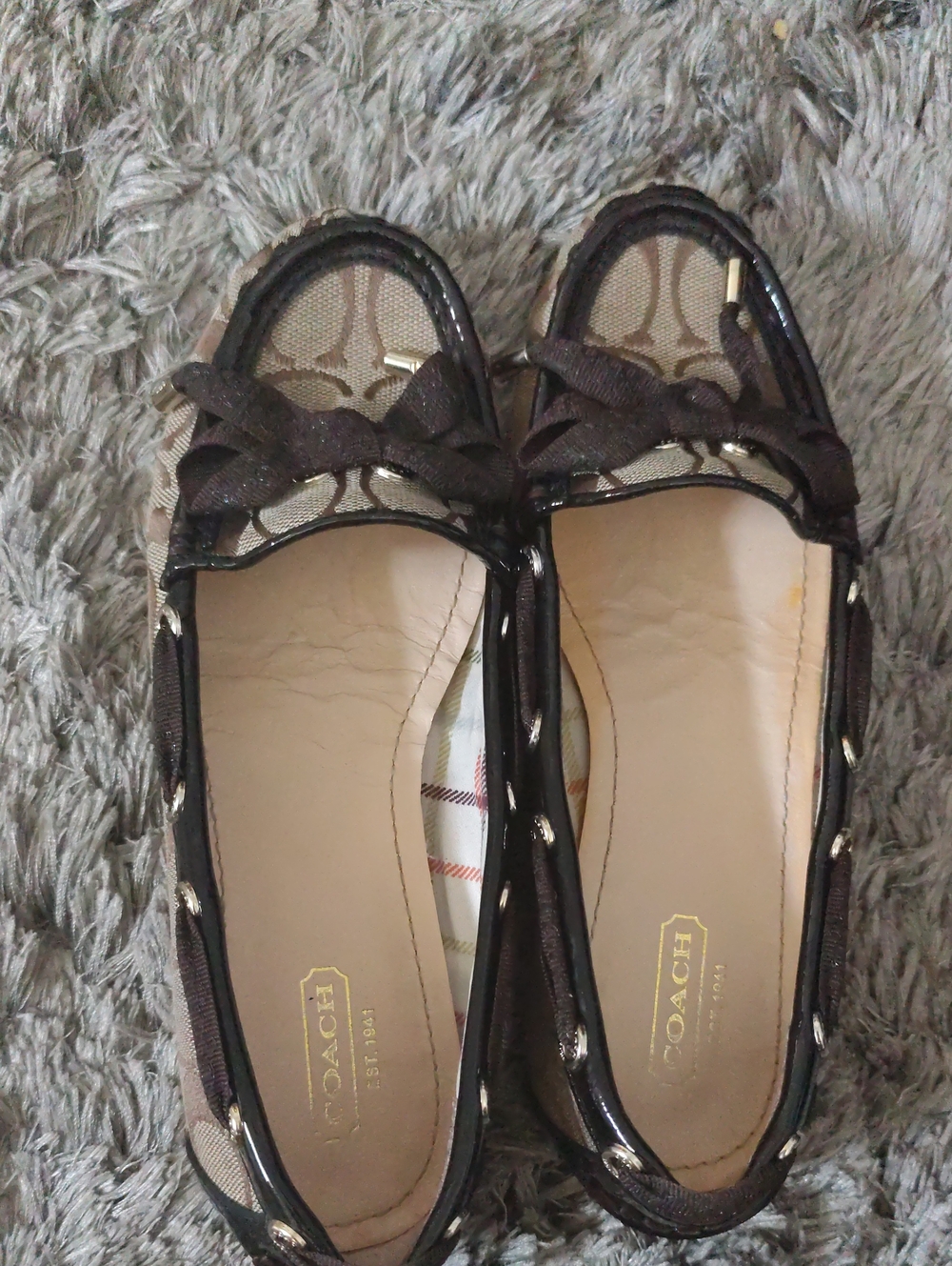 Coach Brown Signature Canvas Bow Ballet Flats